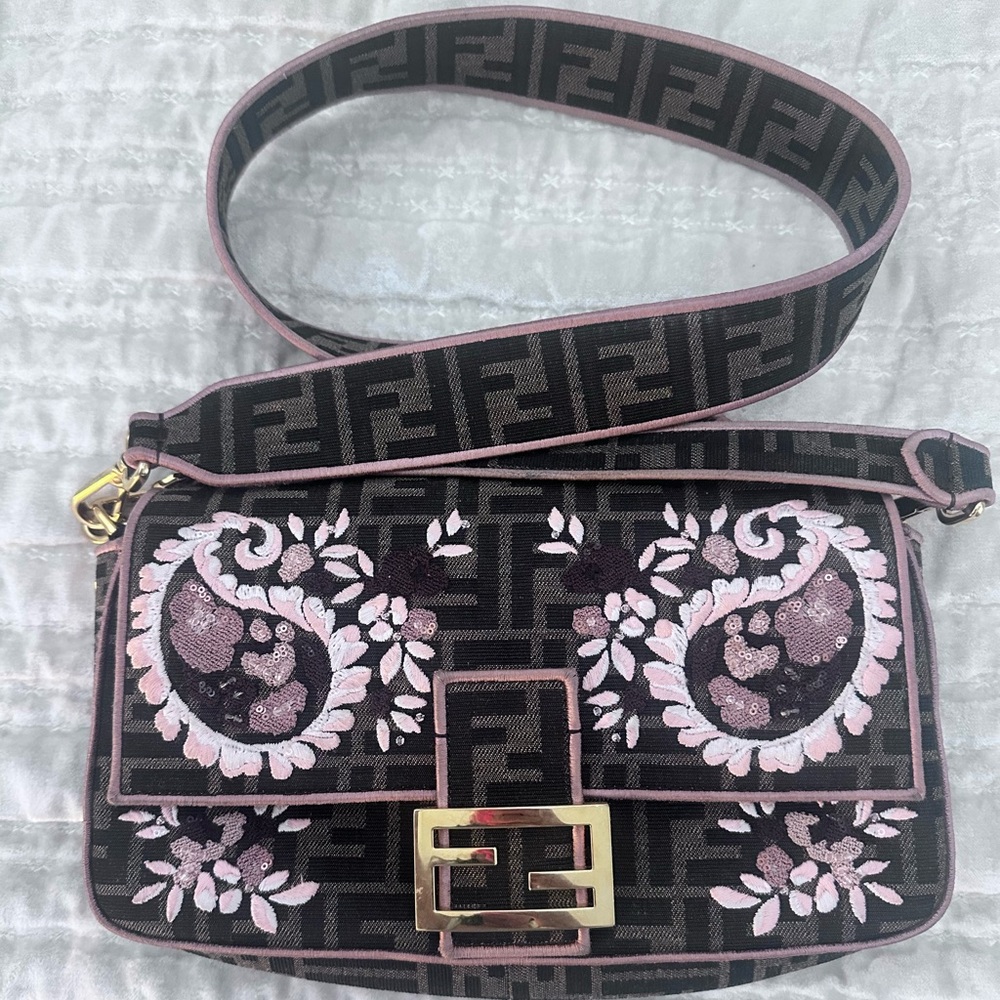 Fendi Black and Pink Paisley Shoulder Bag